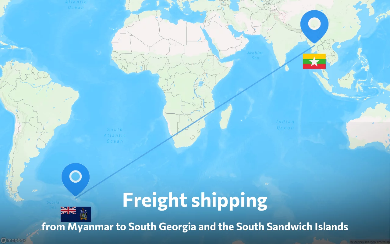 Shipping route from Myanmar to South Georgia and the South Sandwich Islands