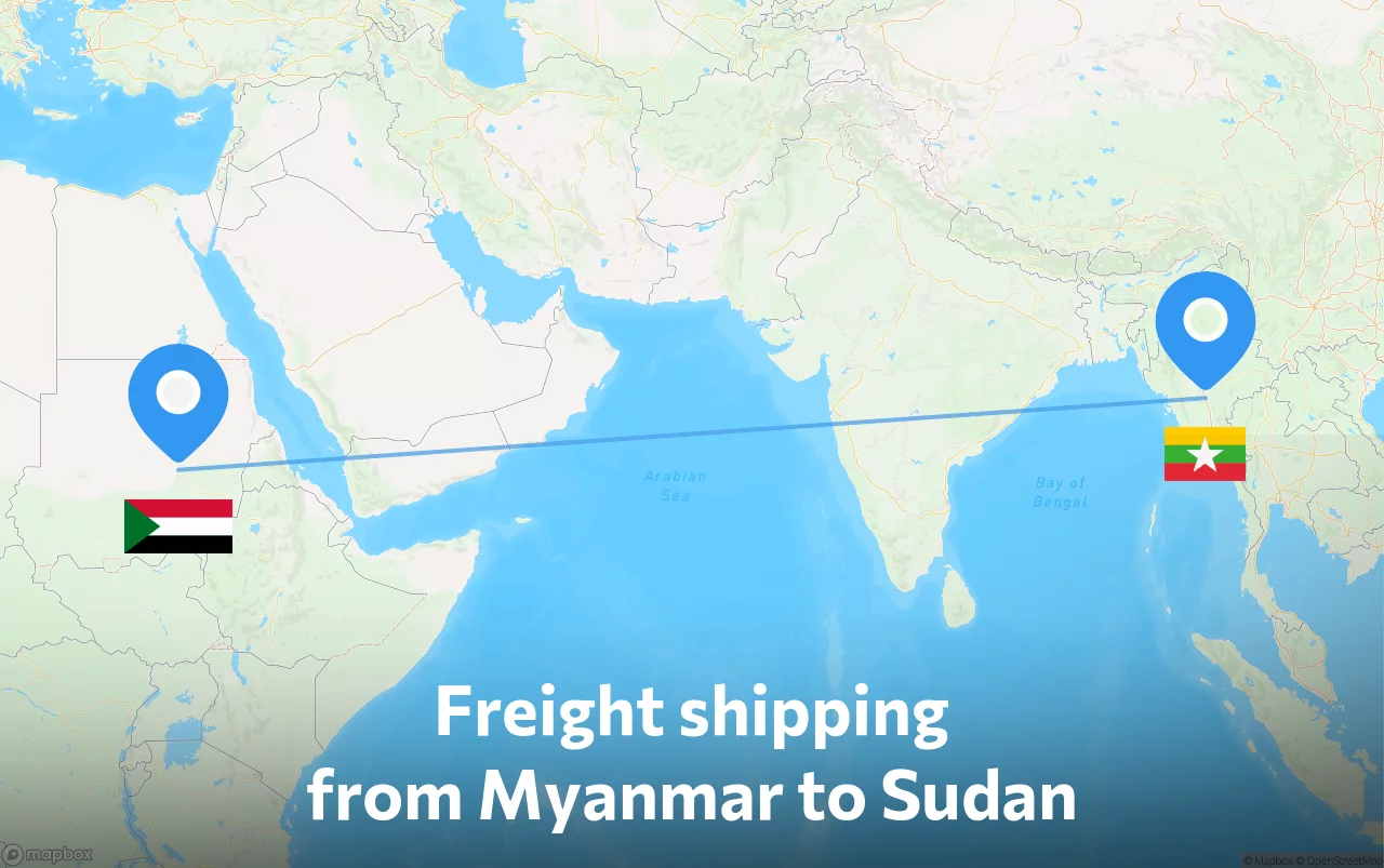 Shipping route from Myanmar to Sudan