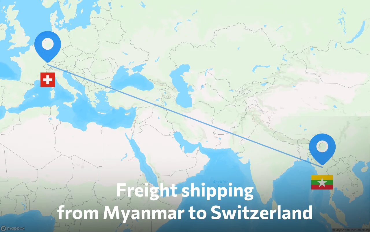 Shipping route from Myanmar to Switzerland