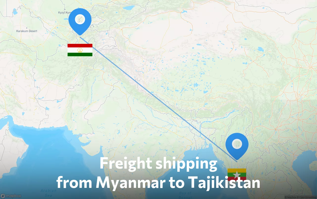 Shipping route from Myanmar to Tajikistan