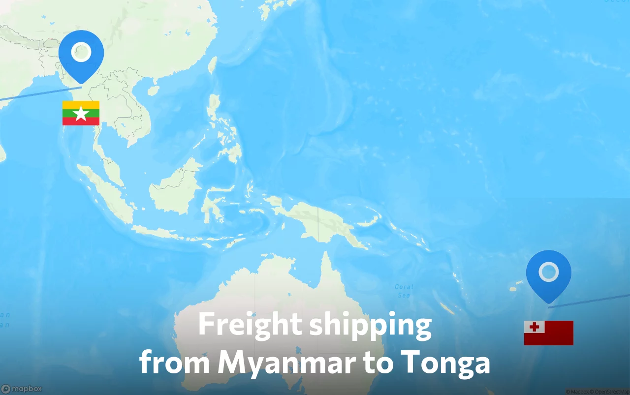 Shipping route from Myanmar to Tonga