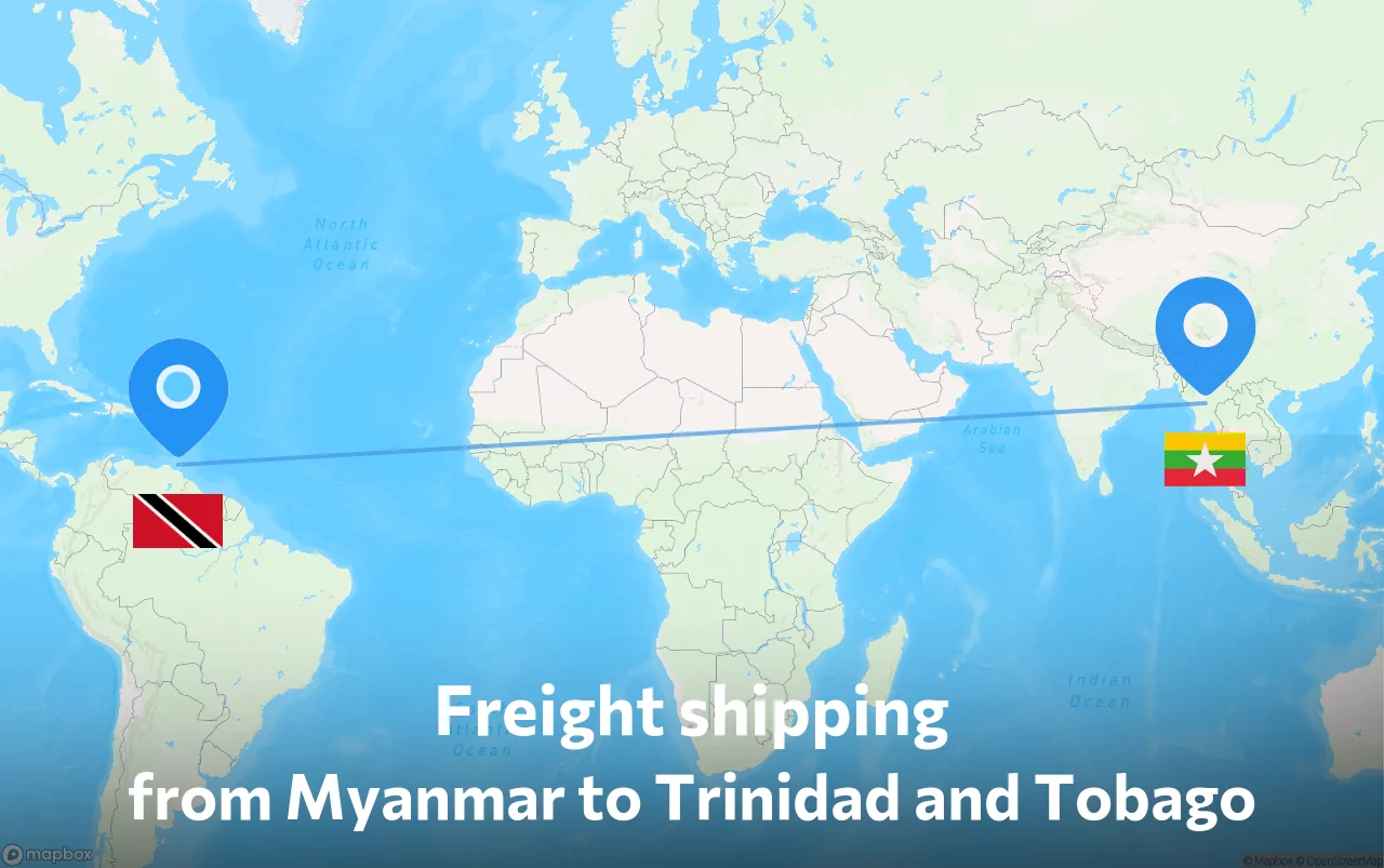 Shipping route from Myanmar to Trinidad and Tobago