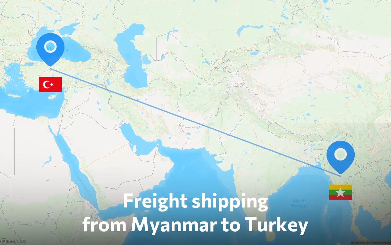 Shipping route from Myanmar to Turkey