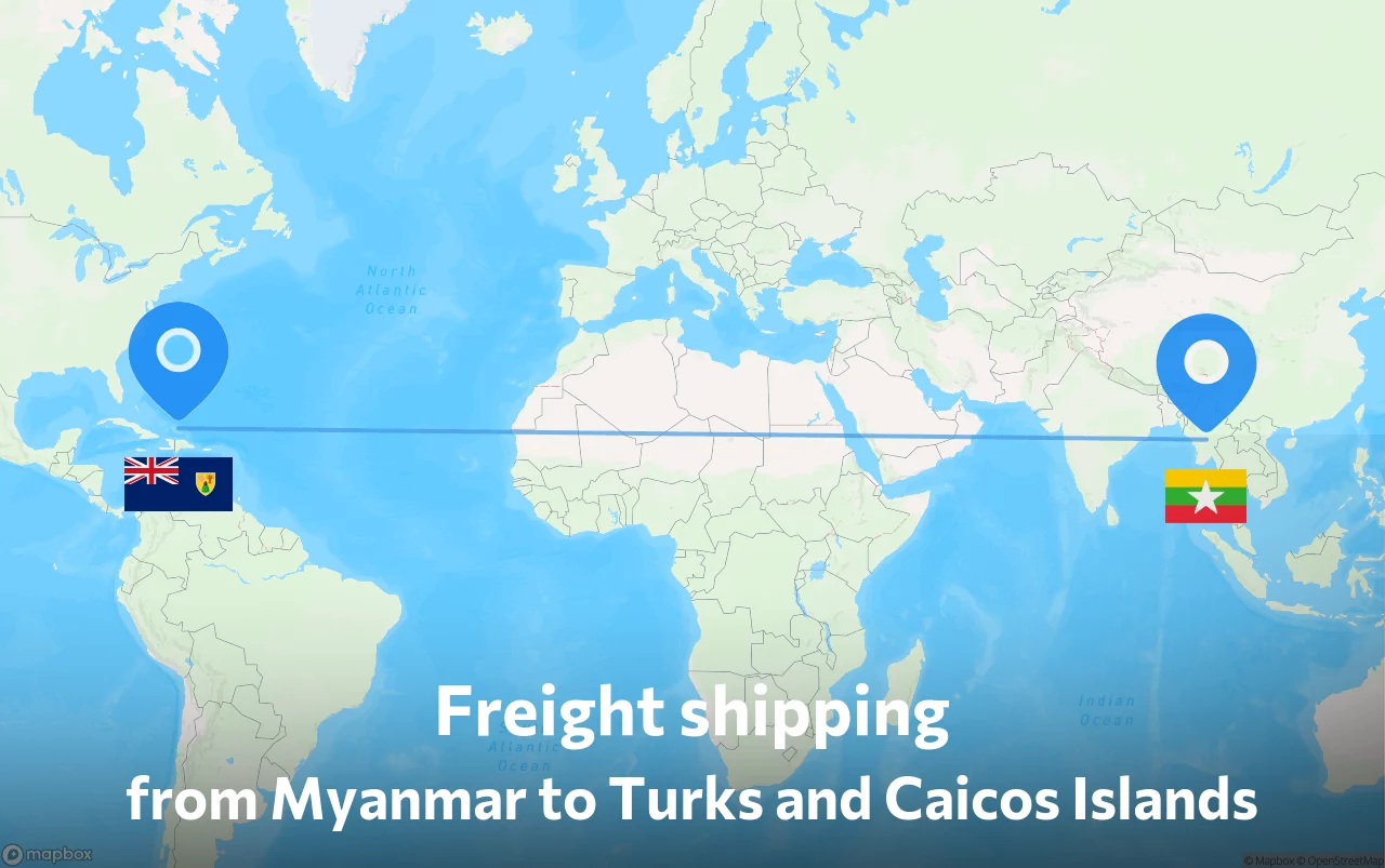 Shipping route from Myanmar to Turks and Caicos Islands