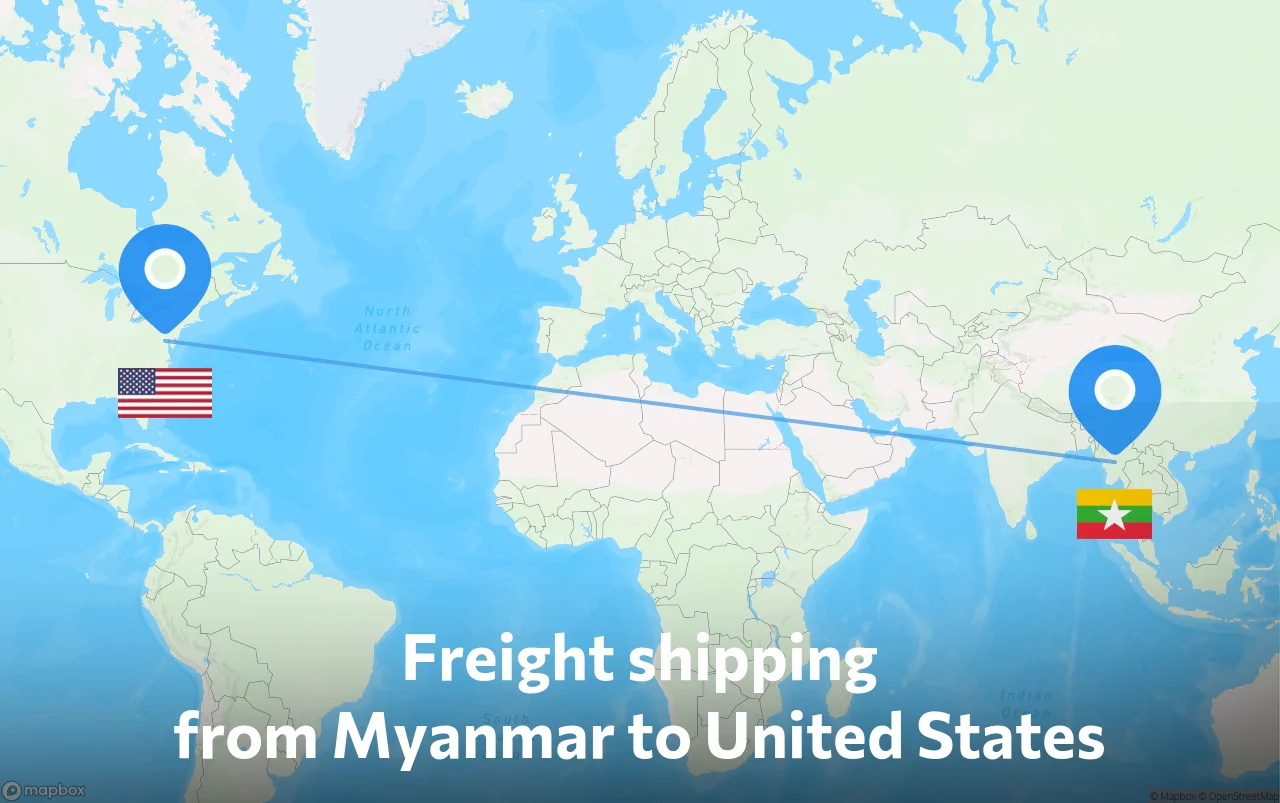 Shipping route from Myanmar to United States