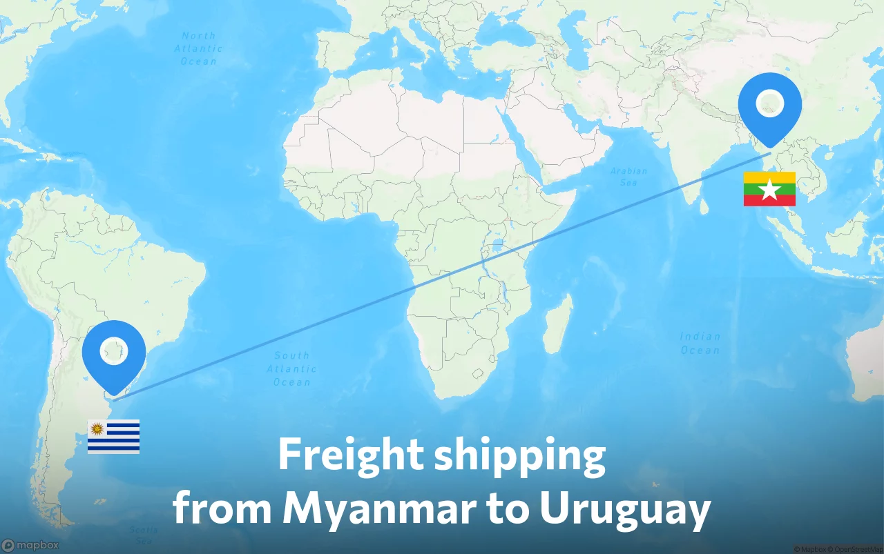 Shipping route from Myanmar to Uruguay