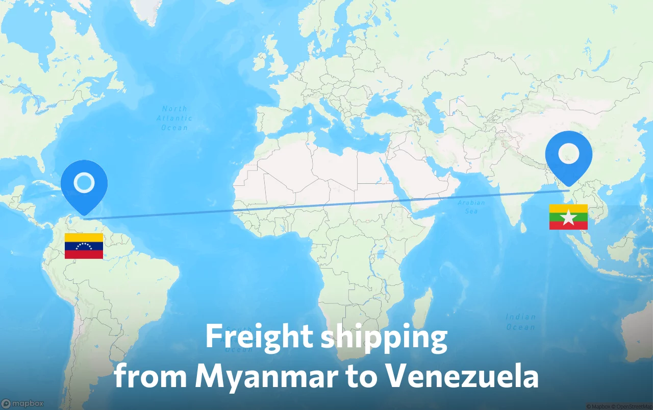 Shipping route from Myanmar to Venezuela