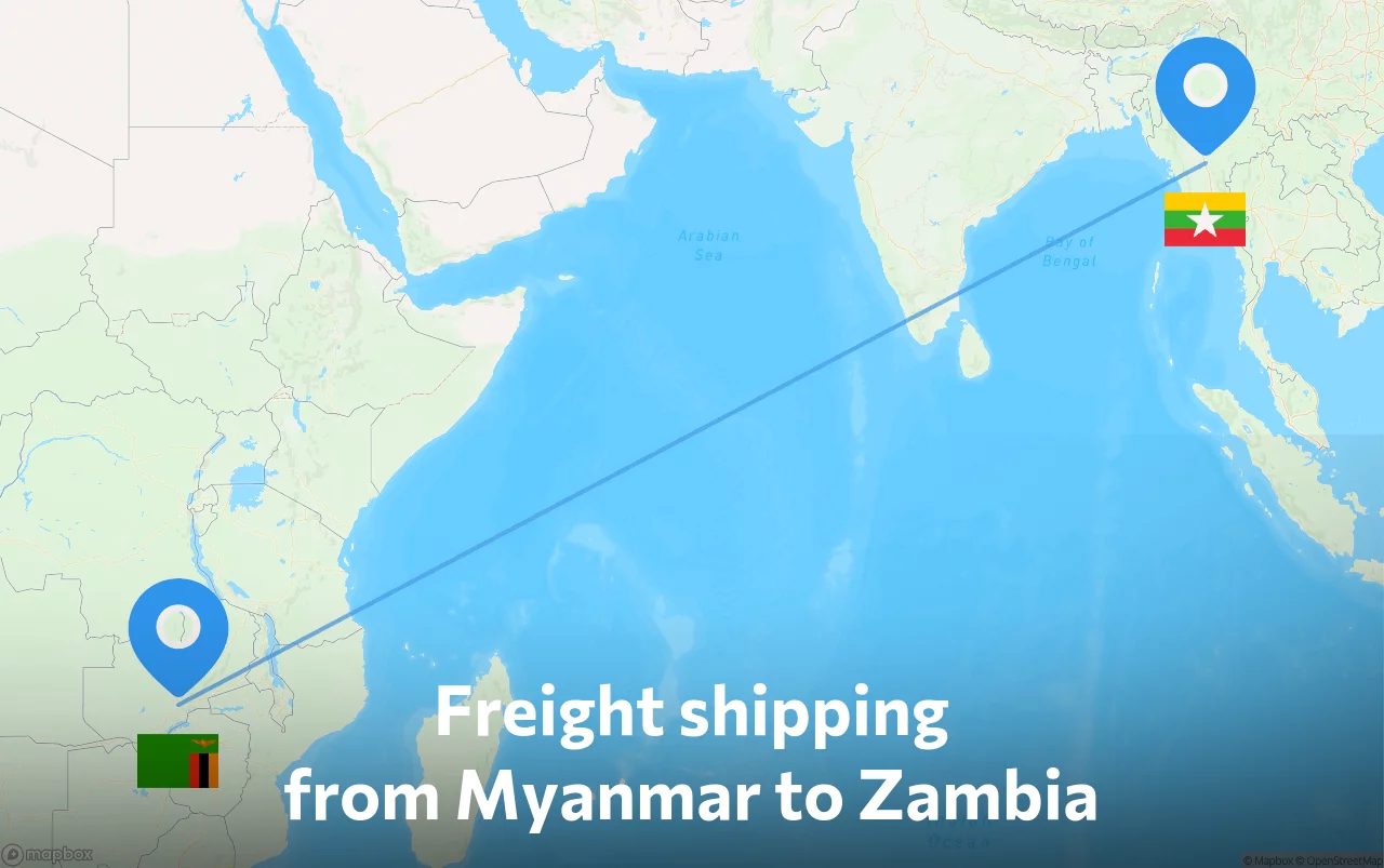 Shipping route from Myanmar to Zambia