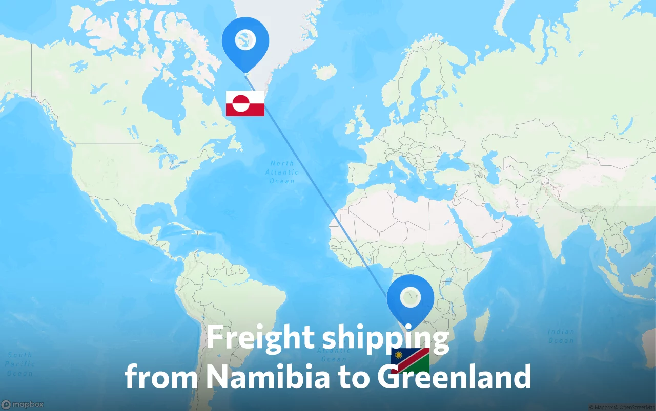 Shipping route from Namibia to Greenland