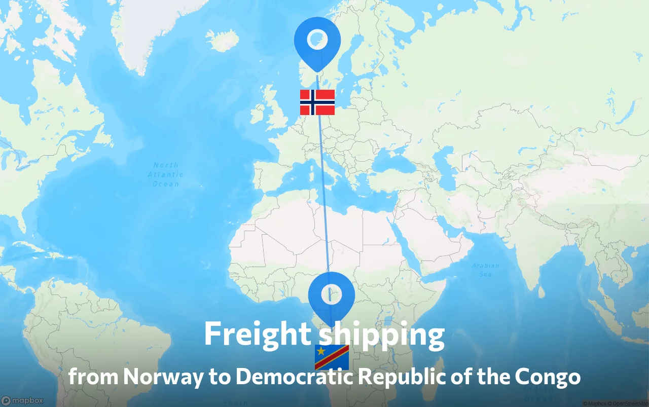 Shipping route from Norway to Democratic Republic of the Congo