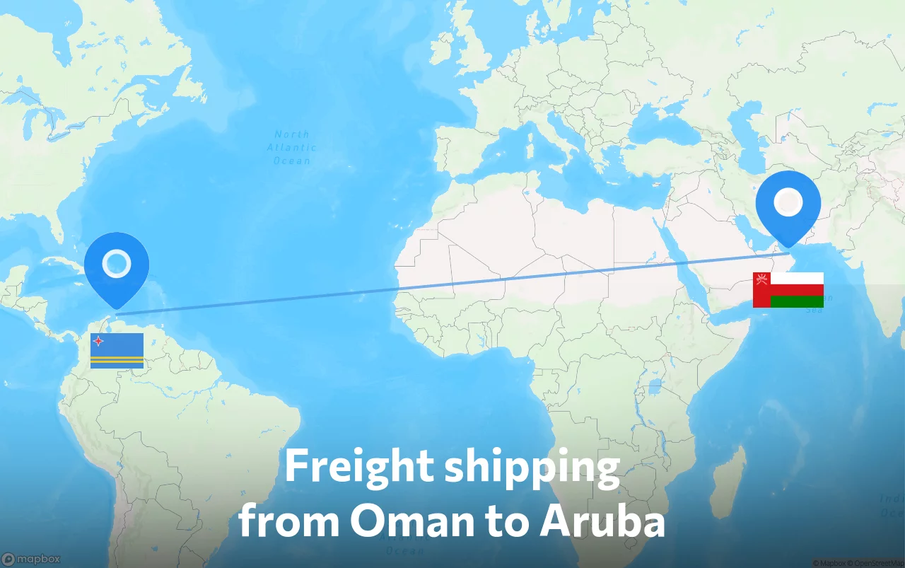 Shipping route from Oman to Aruba