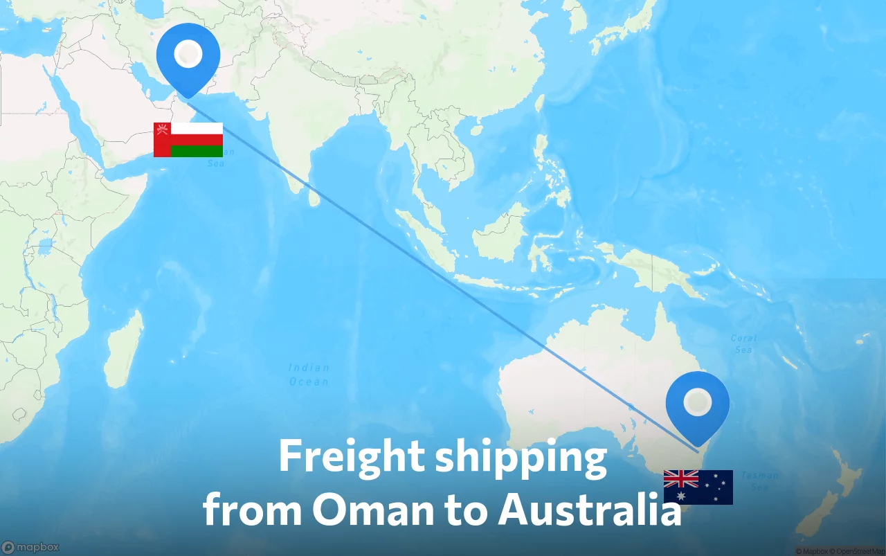 Shipping route from Oman to Australia
