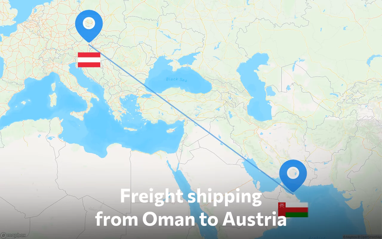 Shipping route from Oman to Austria