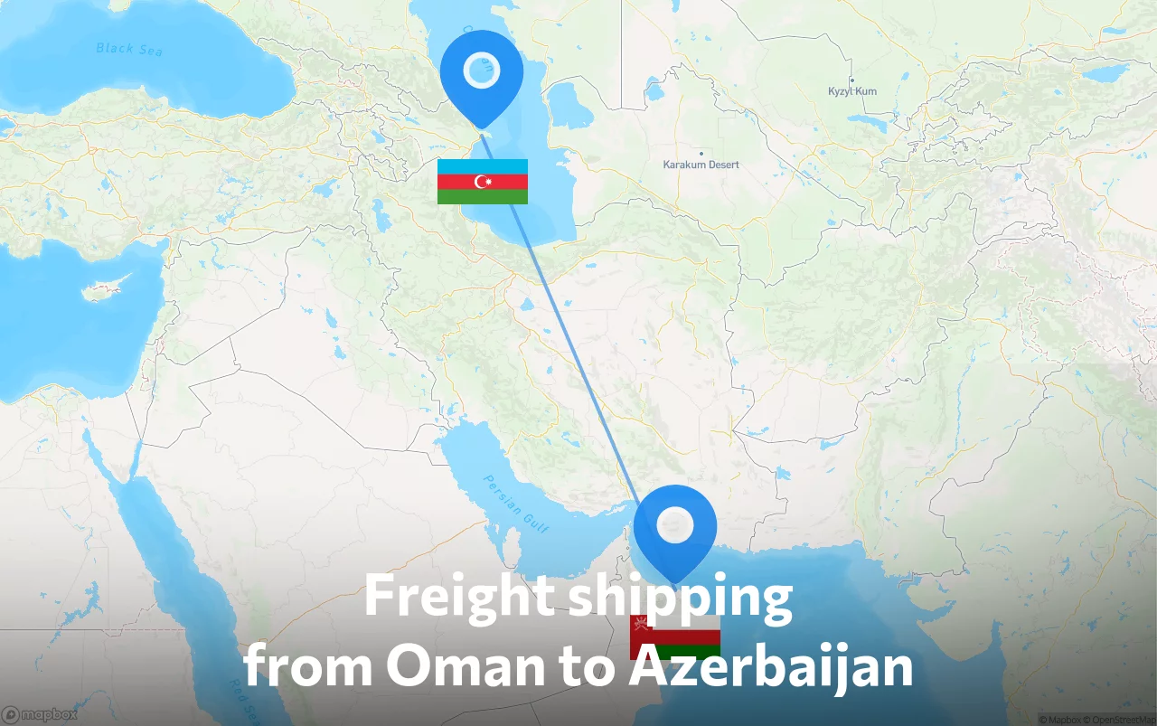 Shipping route from Oman to Azerbaijan