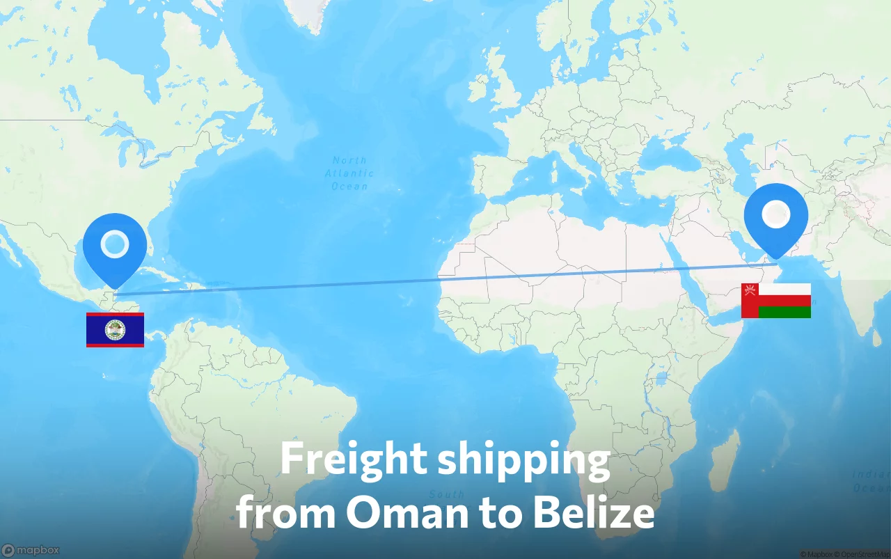 Shipping route from Oman to Belize