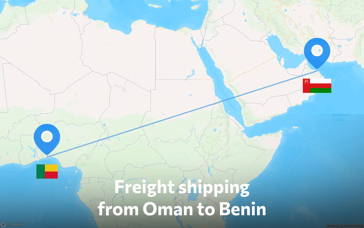 Shipping route from Oman to Benin
