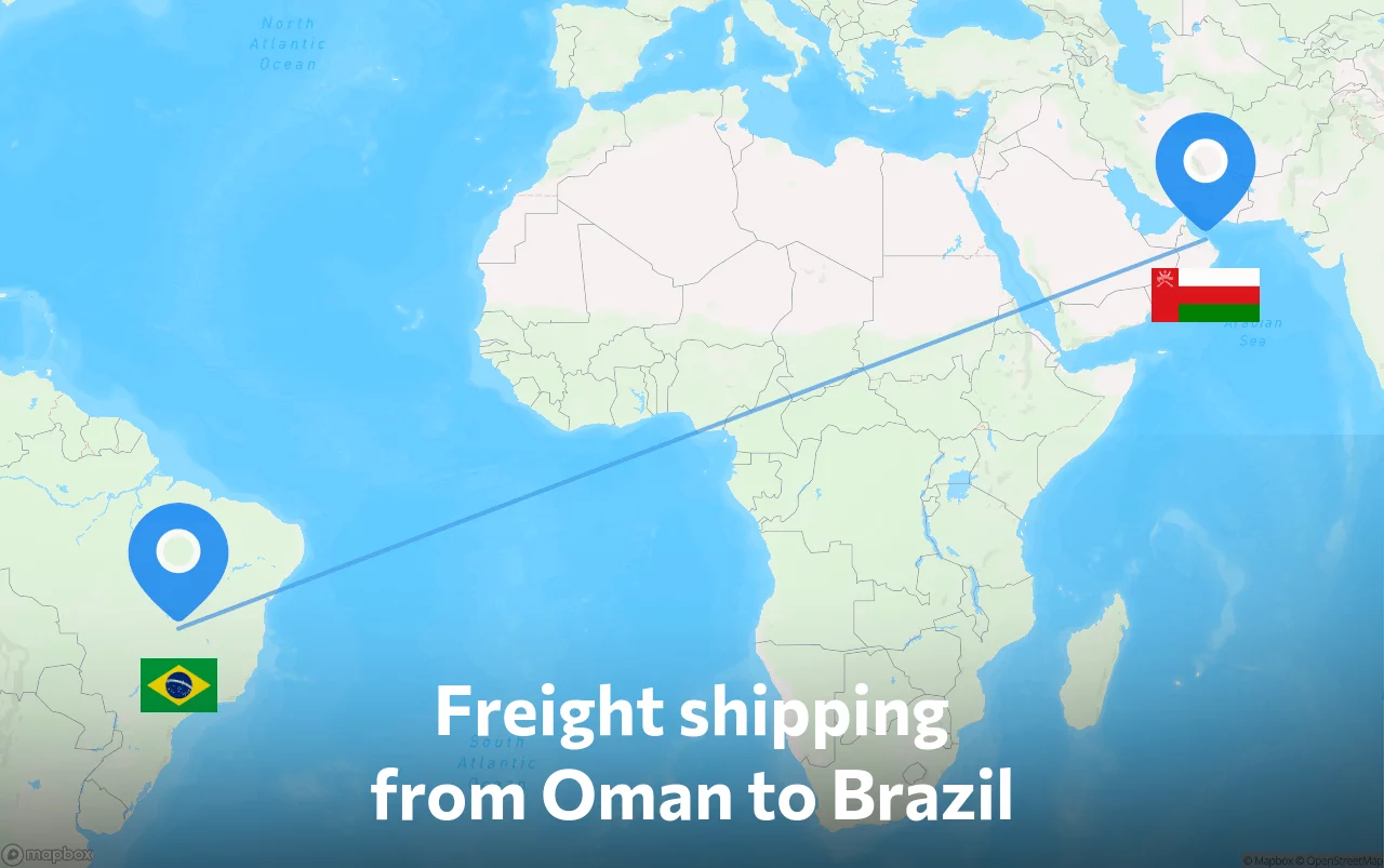 Shipping route from Oman to Brazil