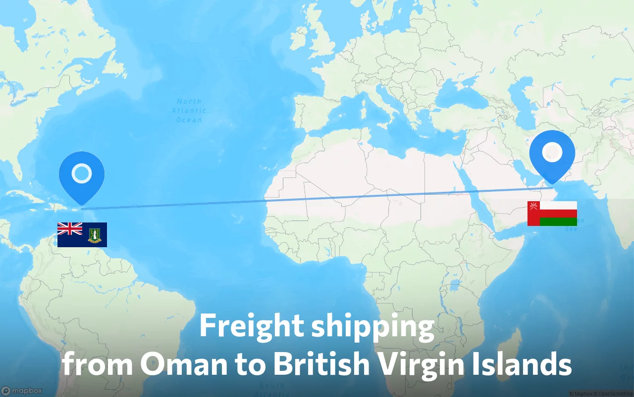 Shipping route from Oman to British Virgin Islands