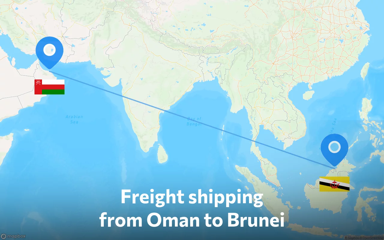Shipping route from Oman to Brunei