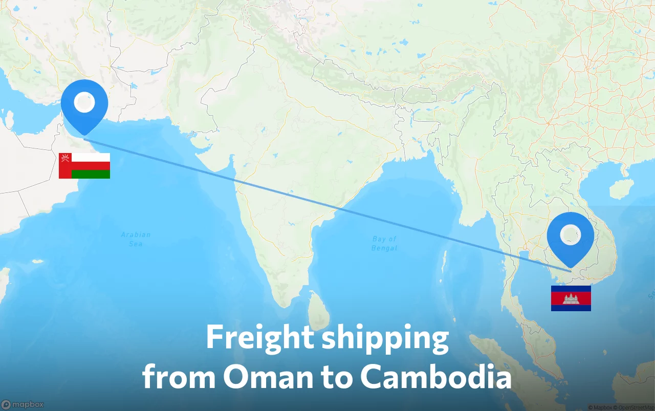 Shipping route from Oman to Cambodia