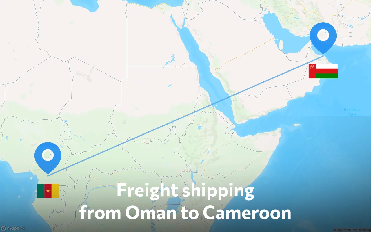 Shipping route from Oman to Cameroon
