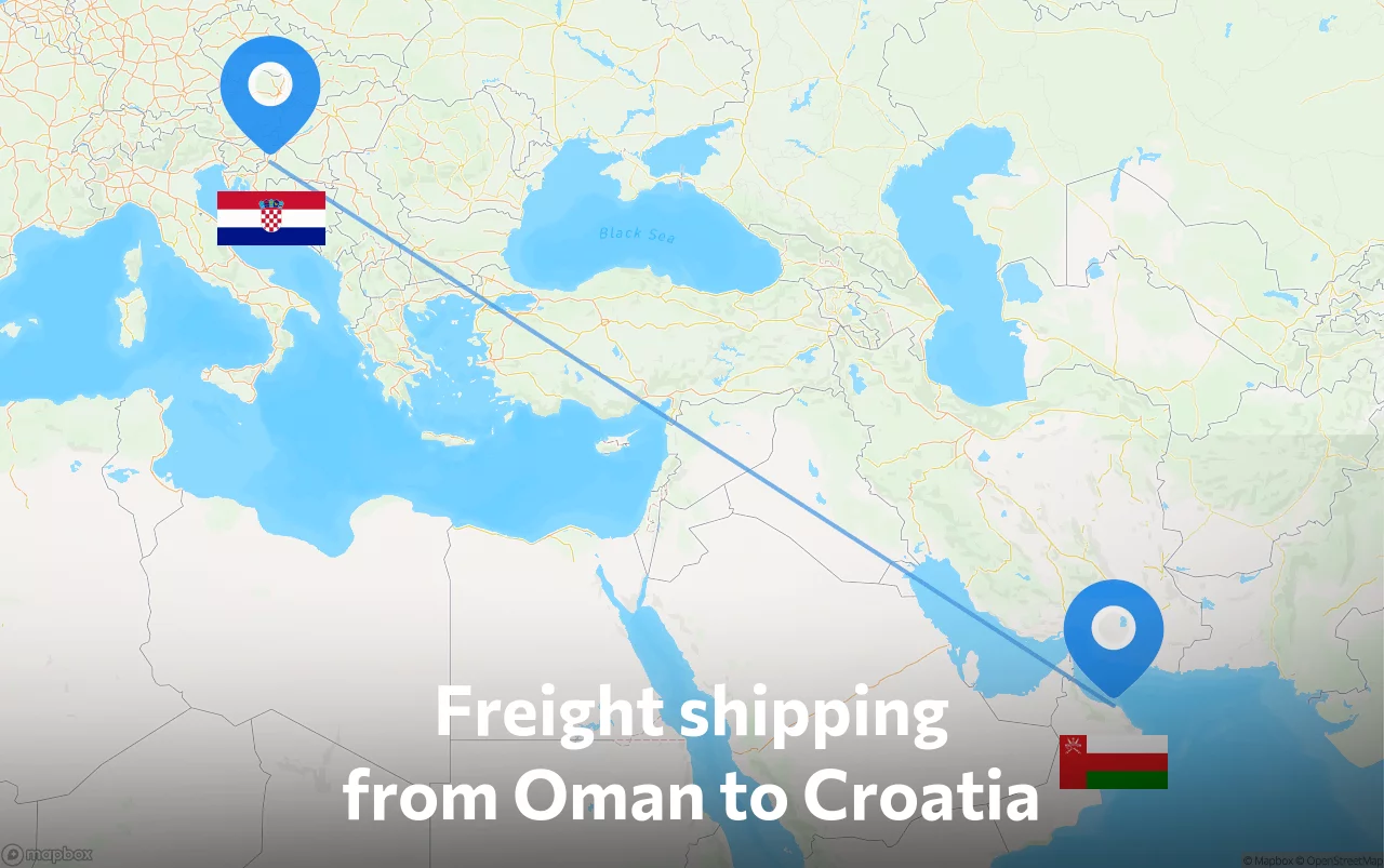 Shipping route from Oman to Croatia