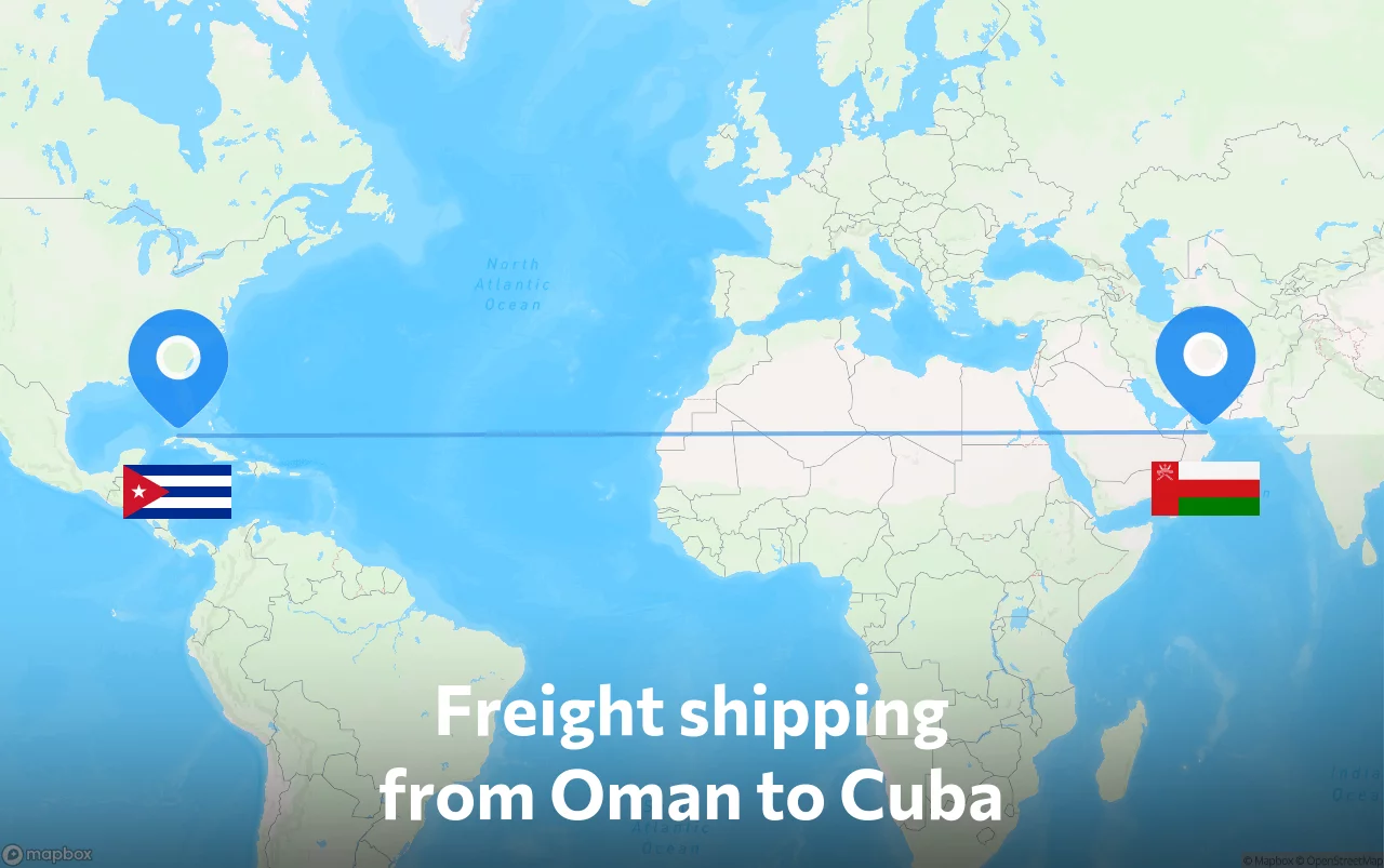 Shipping route from Oman to Cuba