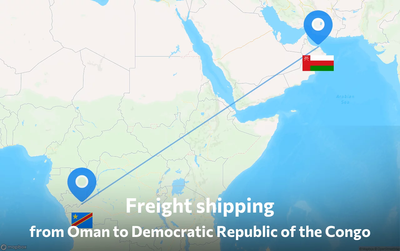 Shipping route from Oman to Democratic Republic of the Congo
