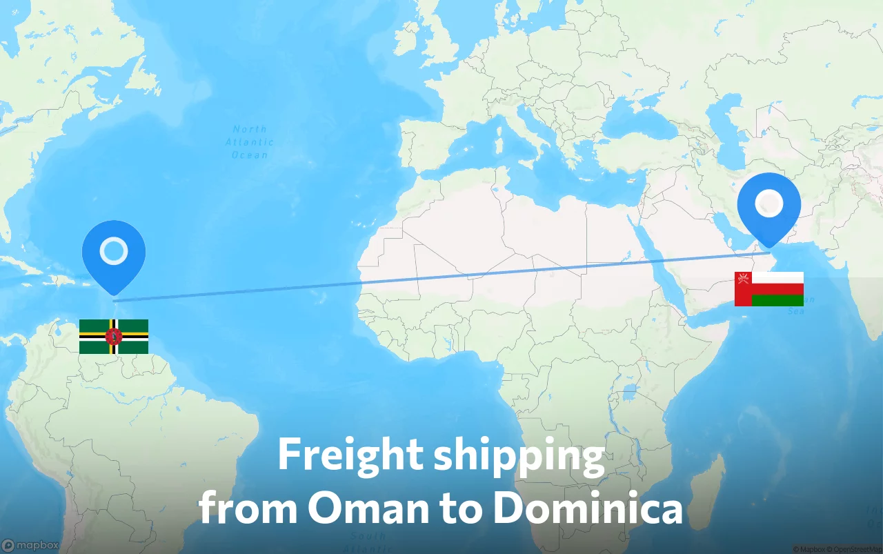 Shipping route from Oman to Dominica