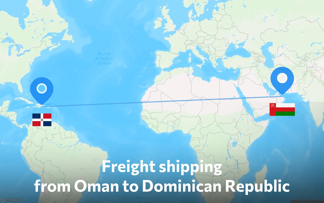 Shipping route from Oman to Dominican Republic