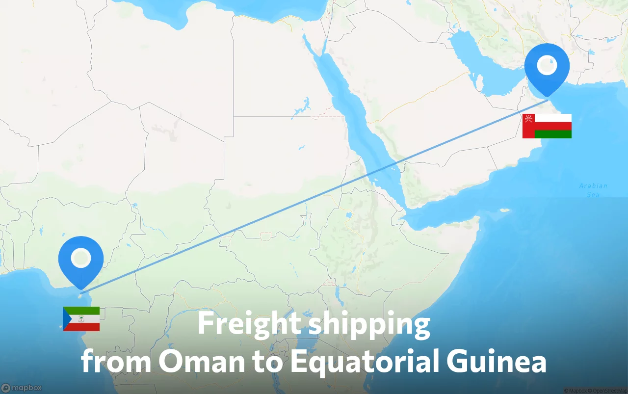 Shipping route from Oman to Equatorial Guinea
