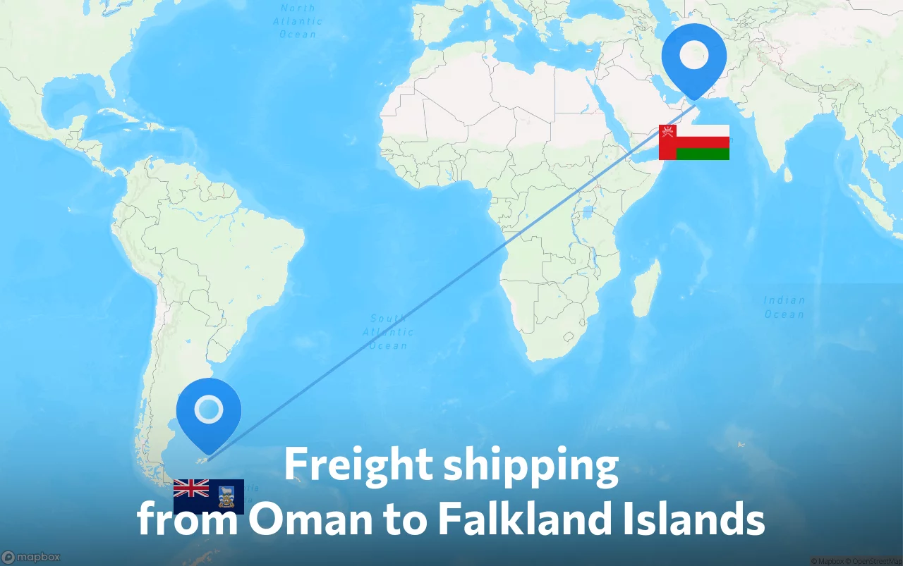 Shipping route from Oman to Falkland Islands