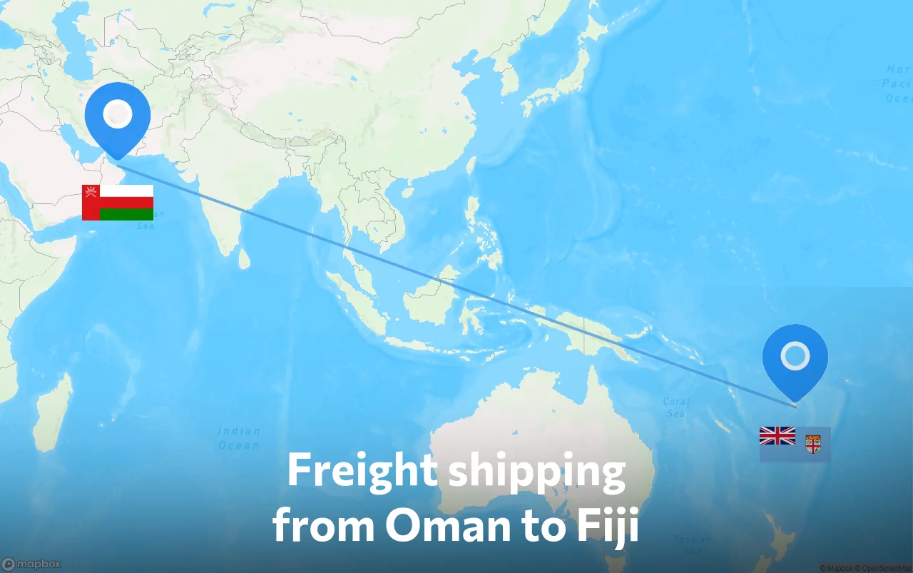Shipping route from Oman to Fiji