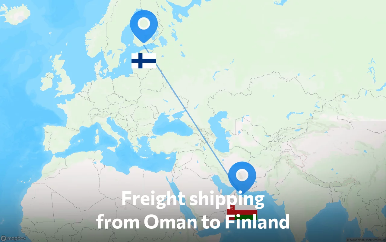 Shipping route from Oman to Finland
