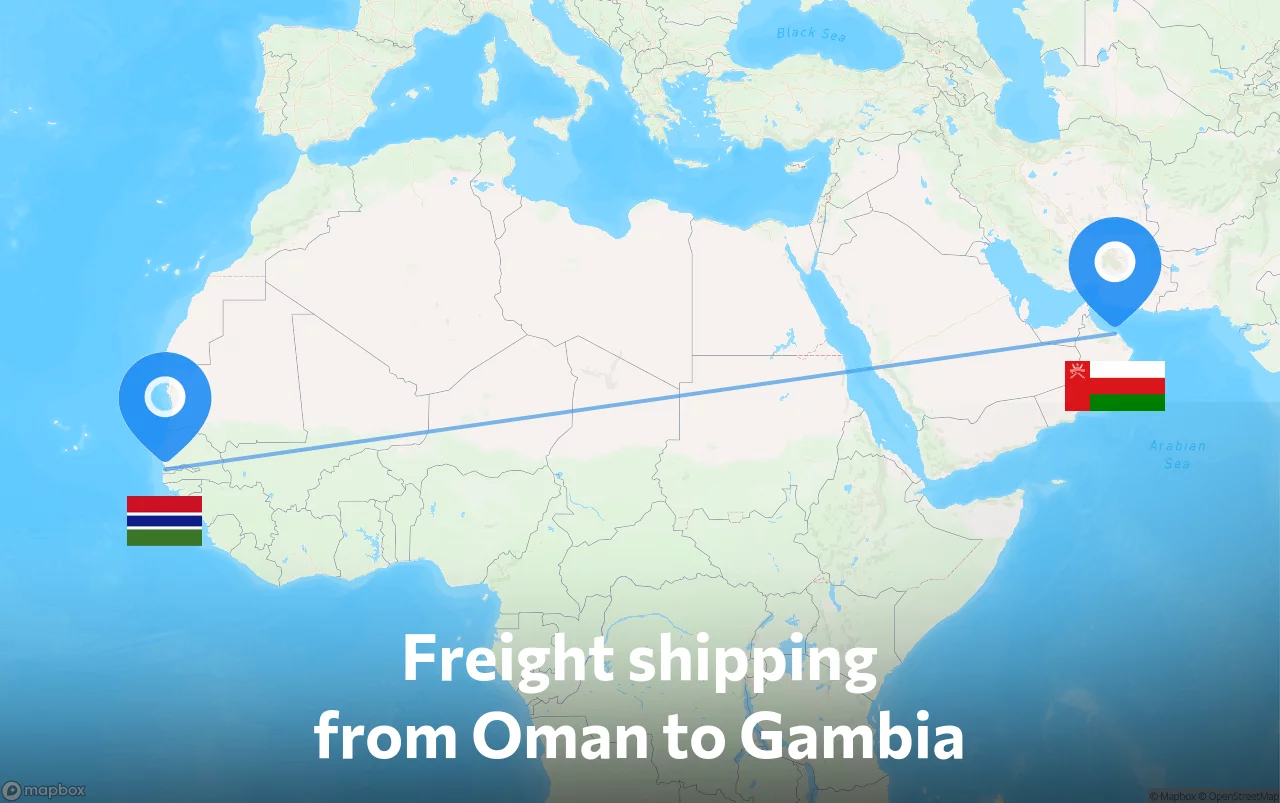 Shipping route from Oman to Gambia