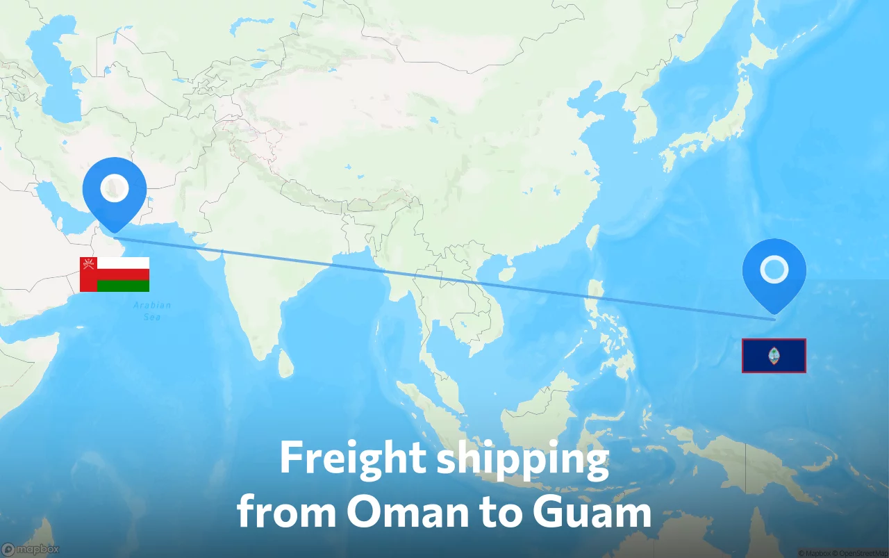 Shipping route from Oman to Guam