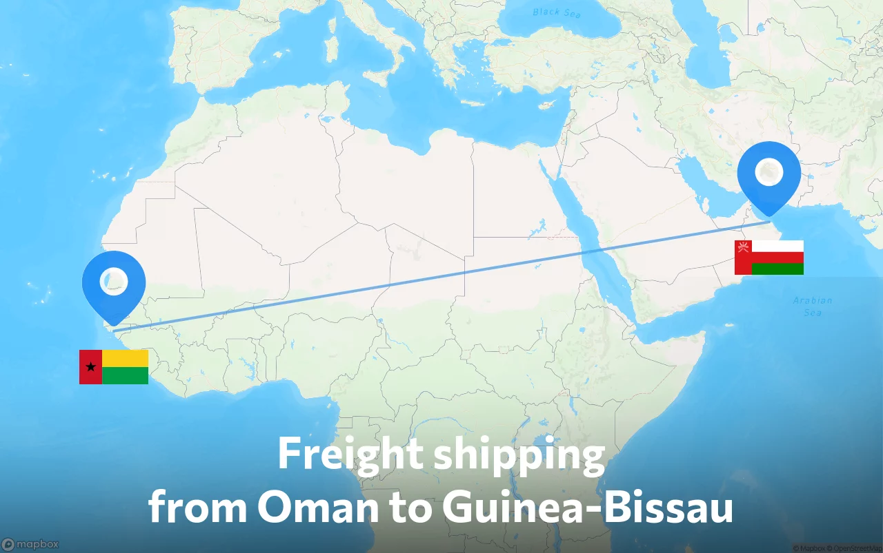 Shipping route from Oman to Guinea-Bissau