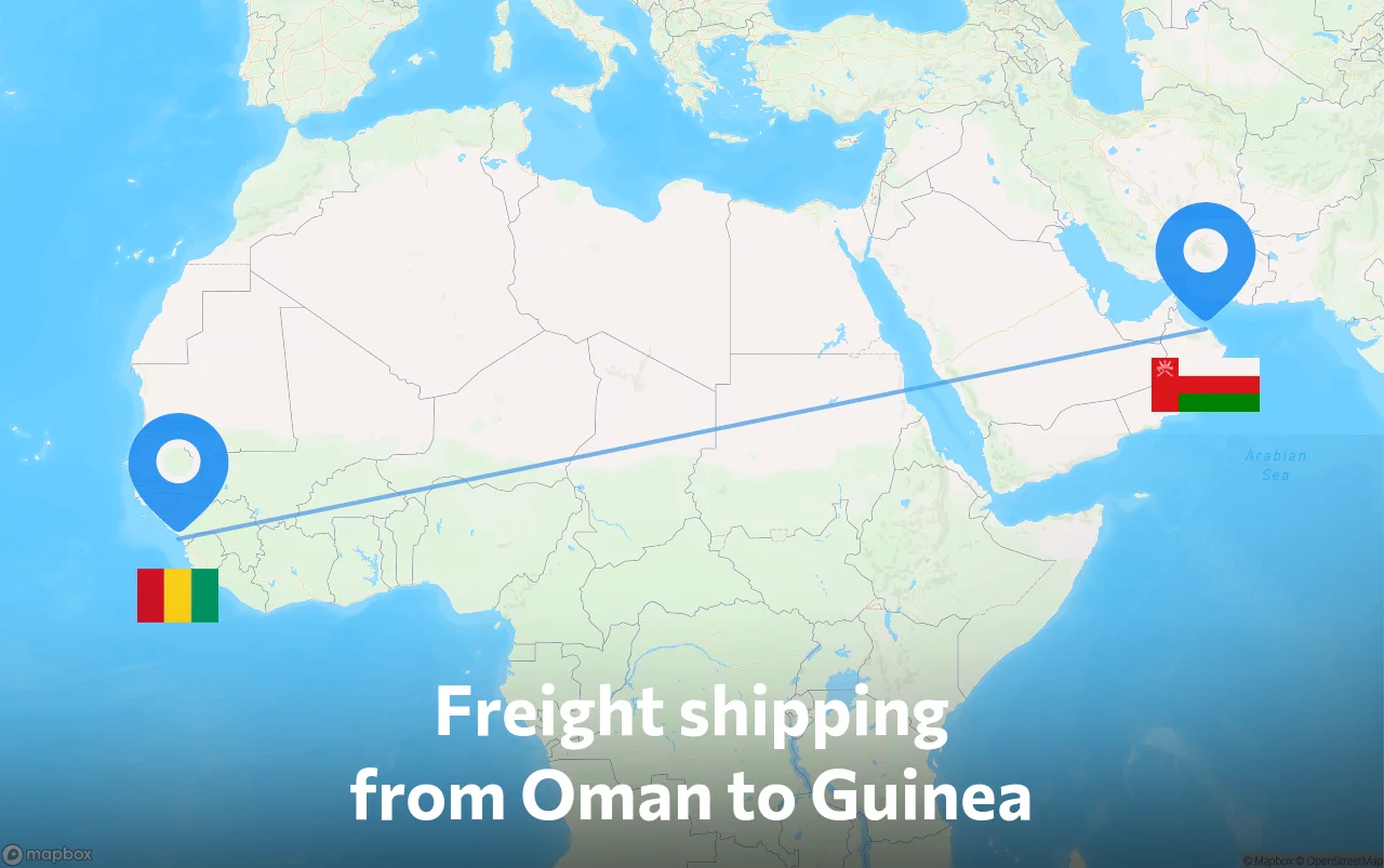 Shipping route from Oman to Guinea