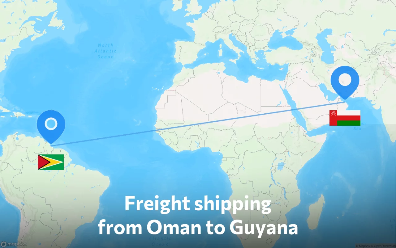 Shipping route from Oman to Guyana