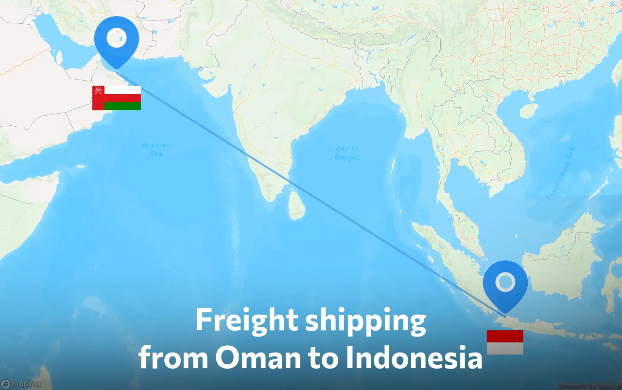 Shipping route from Oman to Indonesia