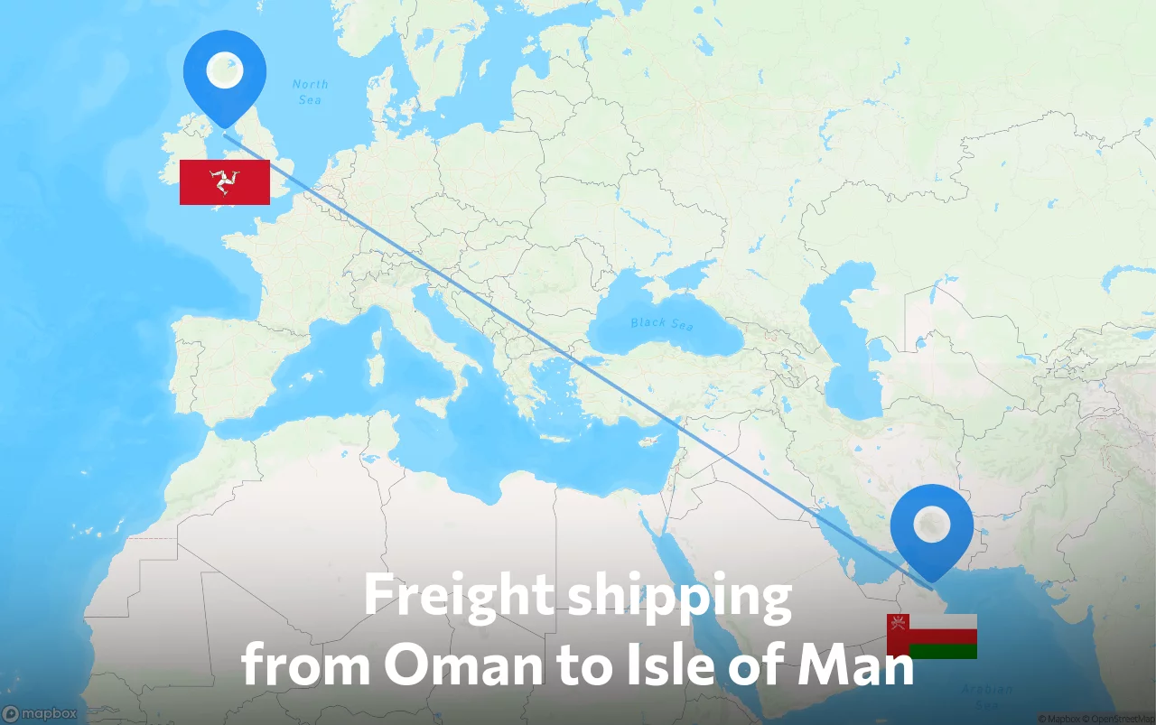 Shipping route from Oman to Isle of Man