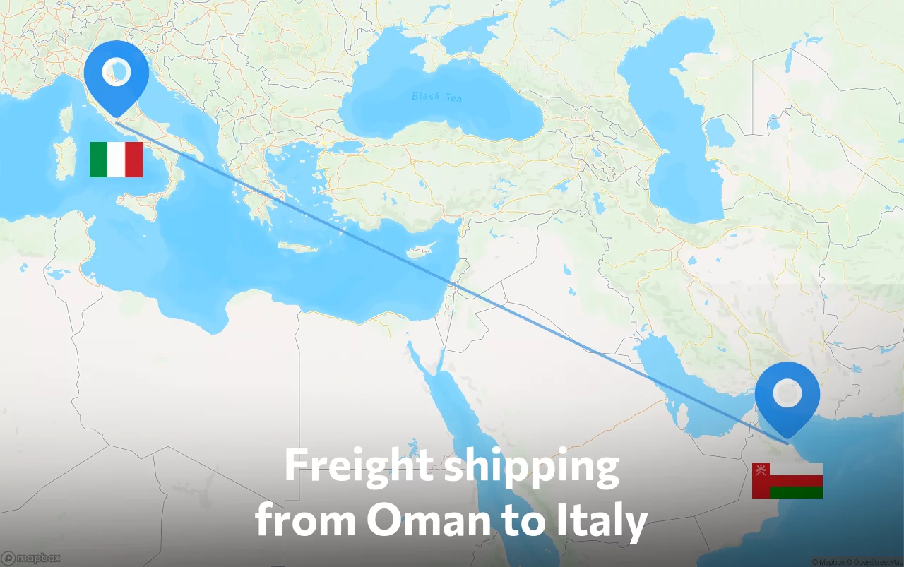 Shipping route from Oman to Italy