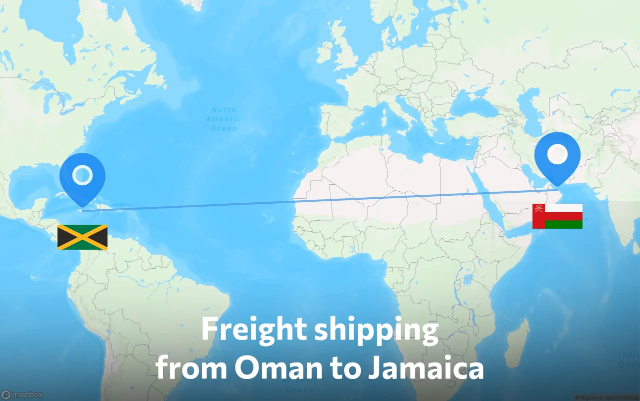 Shipping route from Oman to Jamaica