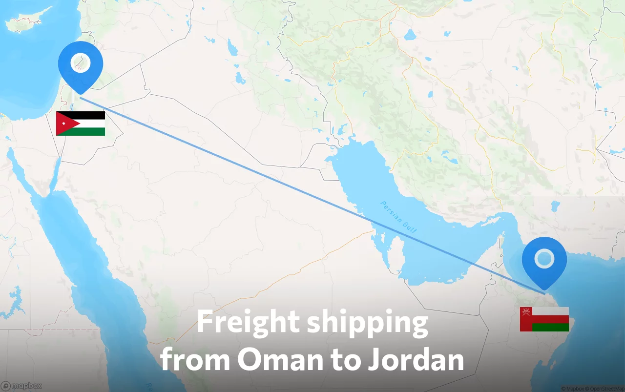 Shipping route from Oman to Jordan