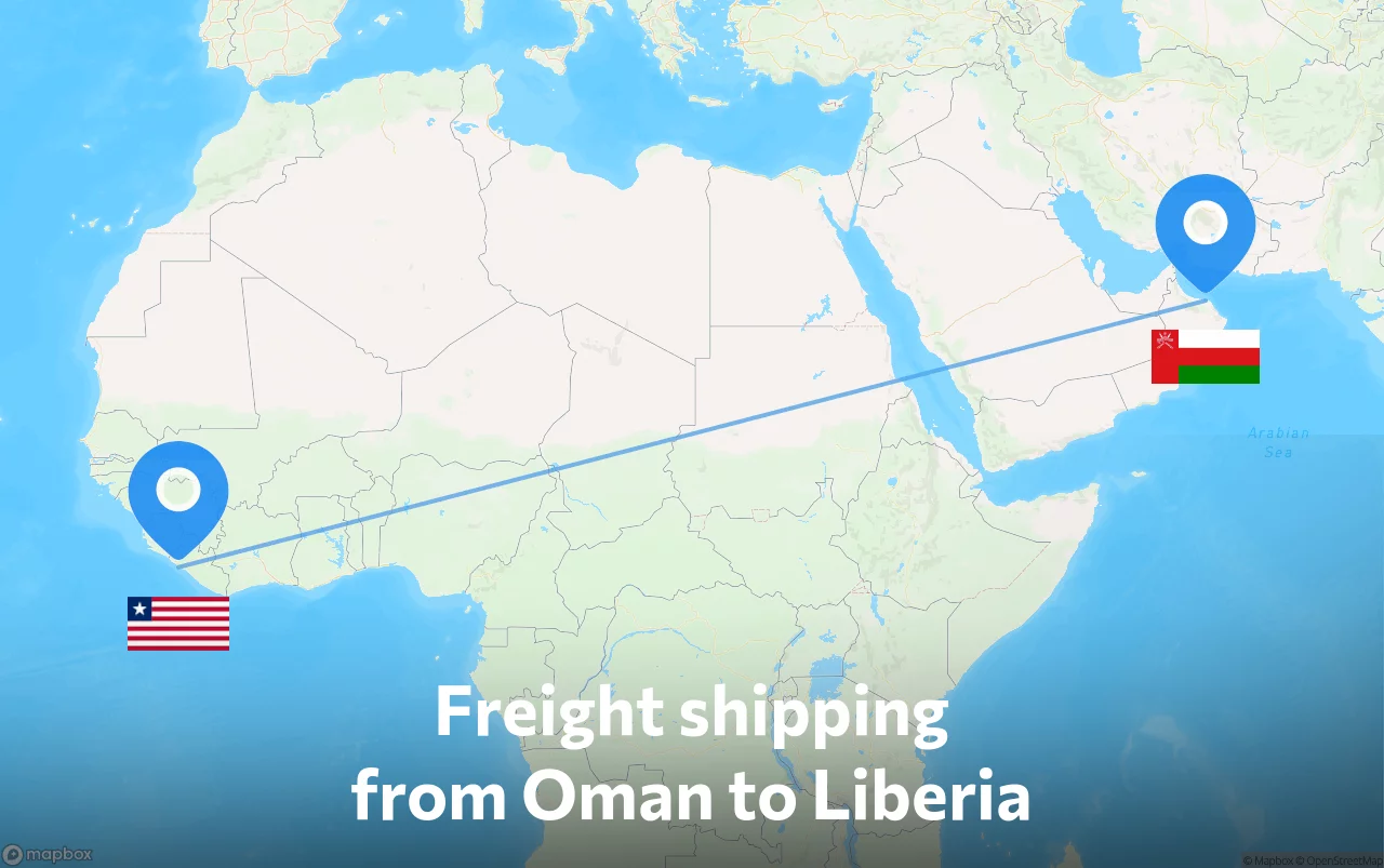 Shipping route from Oman to Liberia