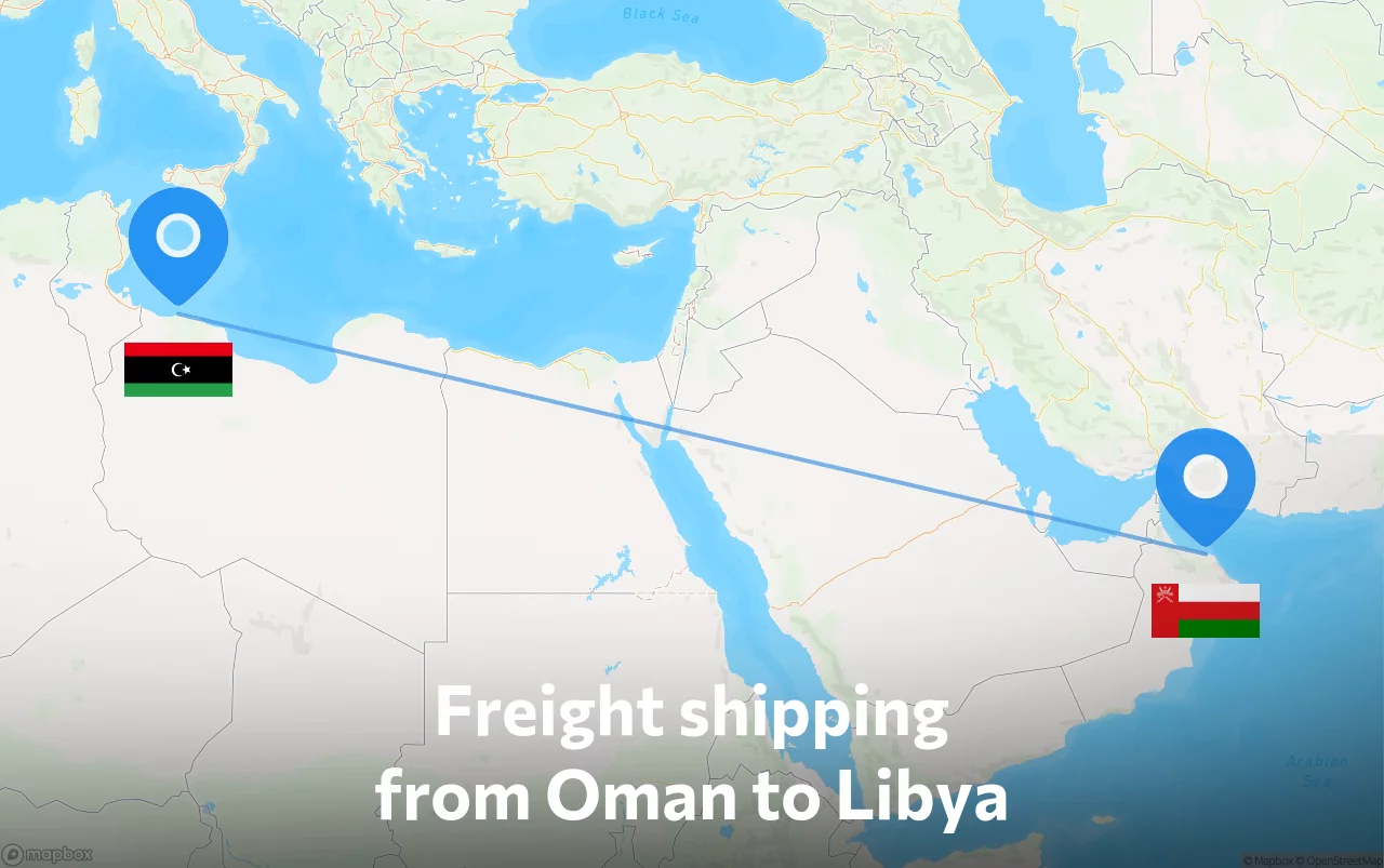 Shipping route from Oman to Libya
