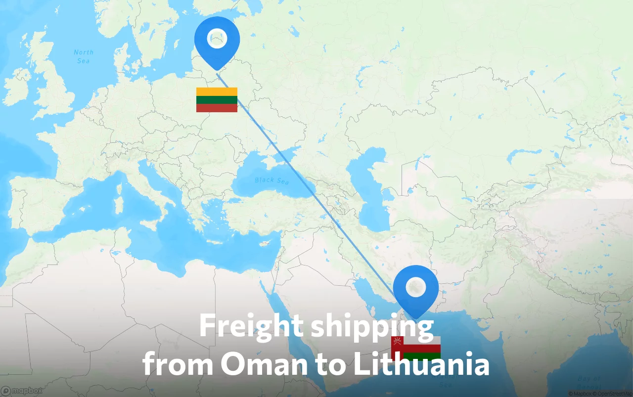 Shipping route from Oman to Lithuania