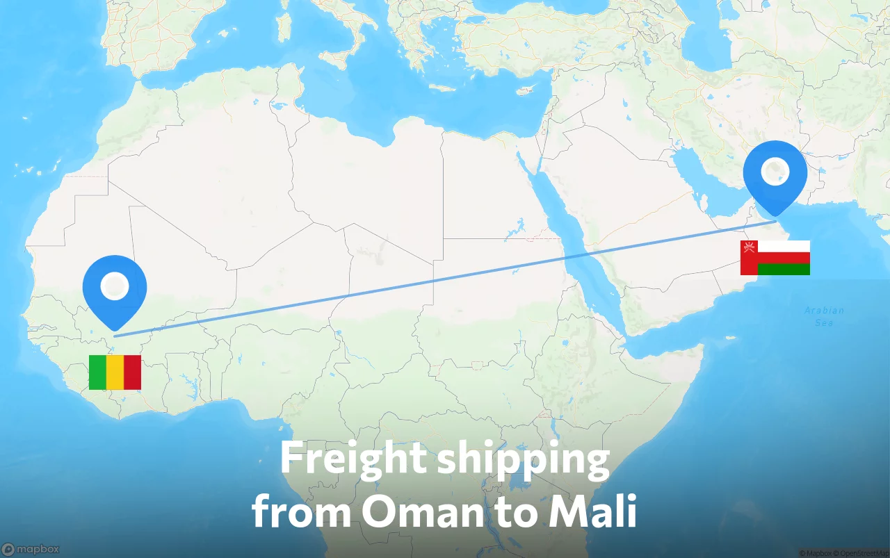 Shipping route from Oman to Mali