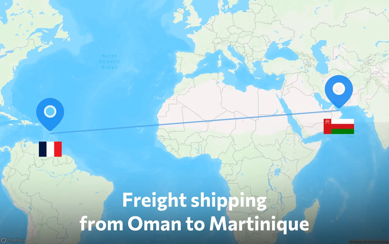 Shipping route from Oman to Martinique