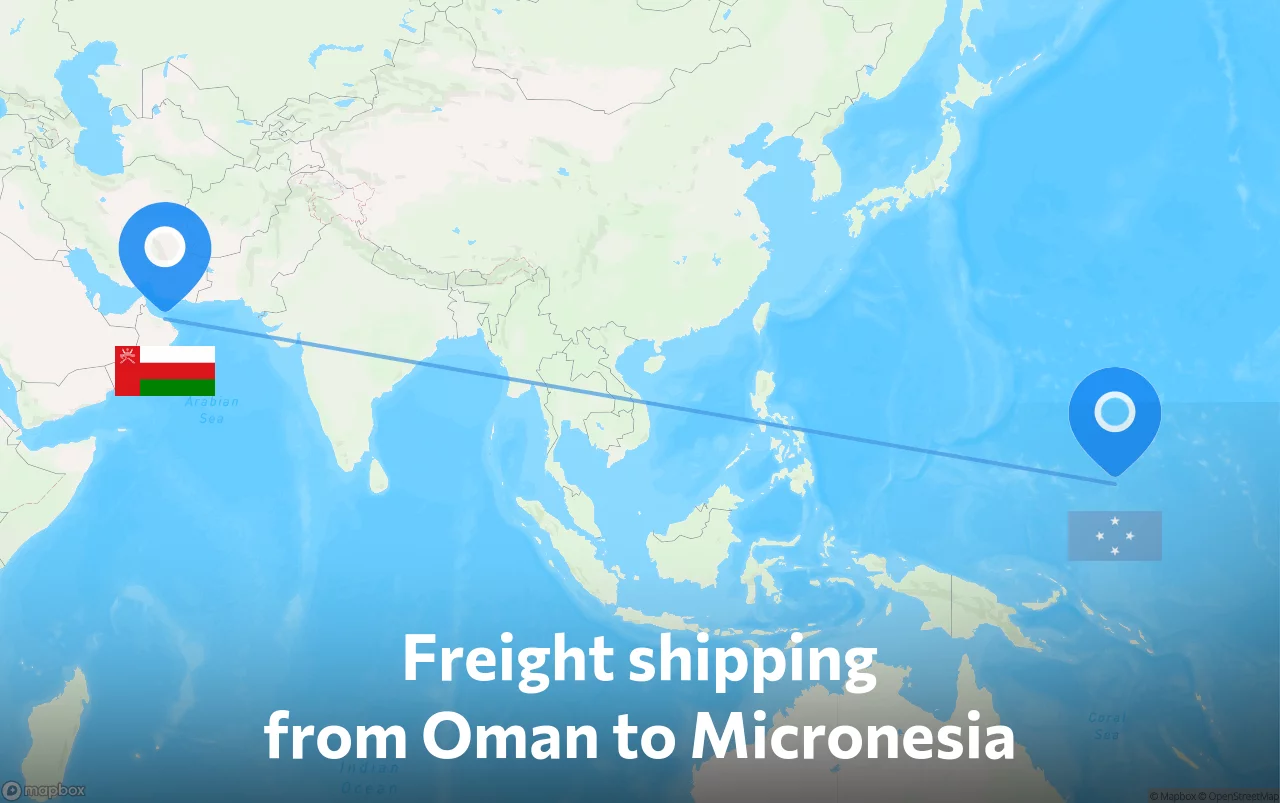 Shipping route from Oman to Micronesia